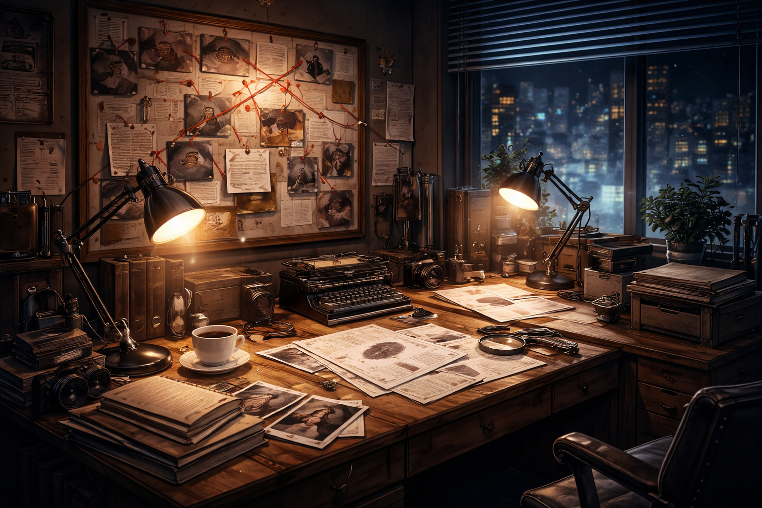 一張不存在但很有氣氛的偵探辦公室圖片